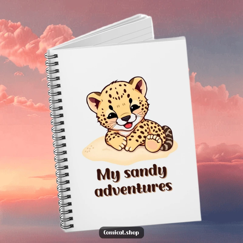 Funny Cheetah Cub Notebook: Features a cheetah cub gleefully rolling in the sand, perfect for jotting down wild ideas.