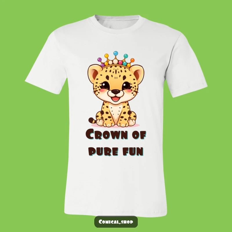 Funny Cheetah Cub Bead Crown T-Shirt: Giggling Fun Design, Great Funny Gift