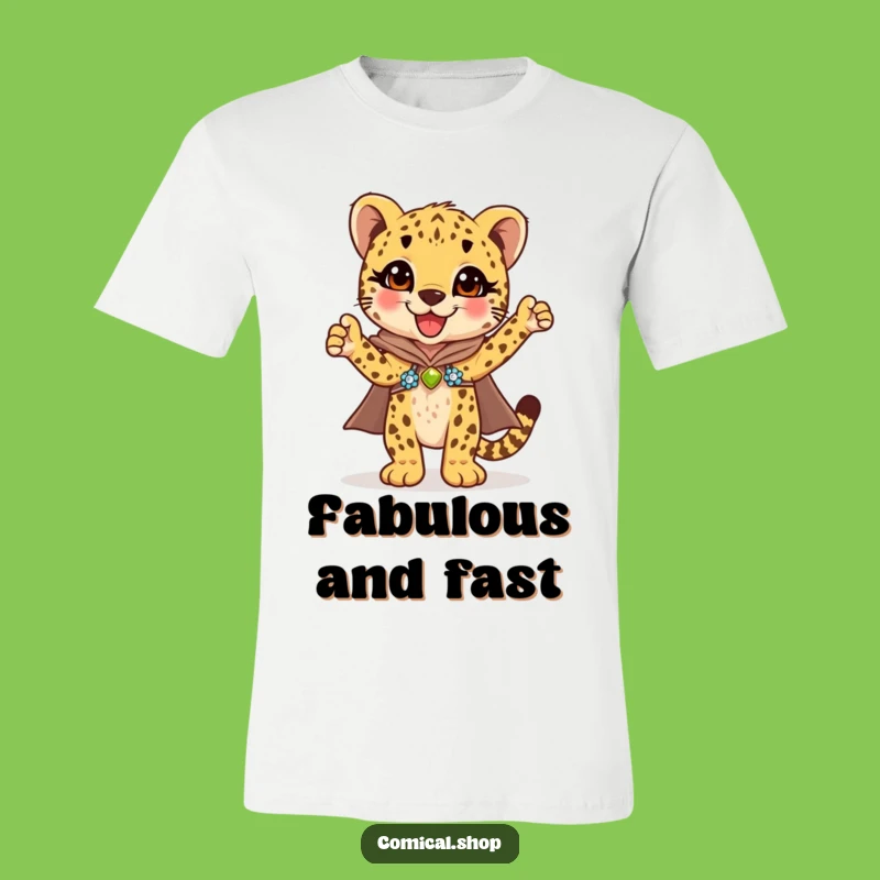 Funny Cheetah Cub Cape T-Shirt: Triumphant & Sparkly Tee for Cheetah Fans