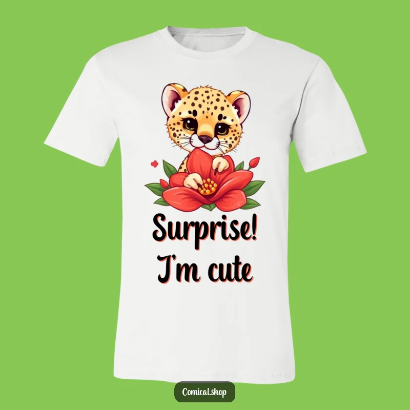 Funny Cheetah Cub Flower Peek T-Shirt - Playful Design, Great Gift