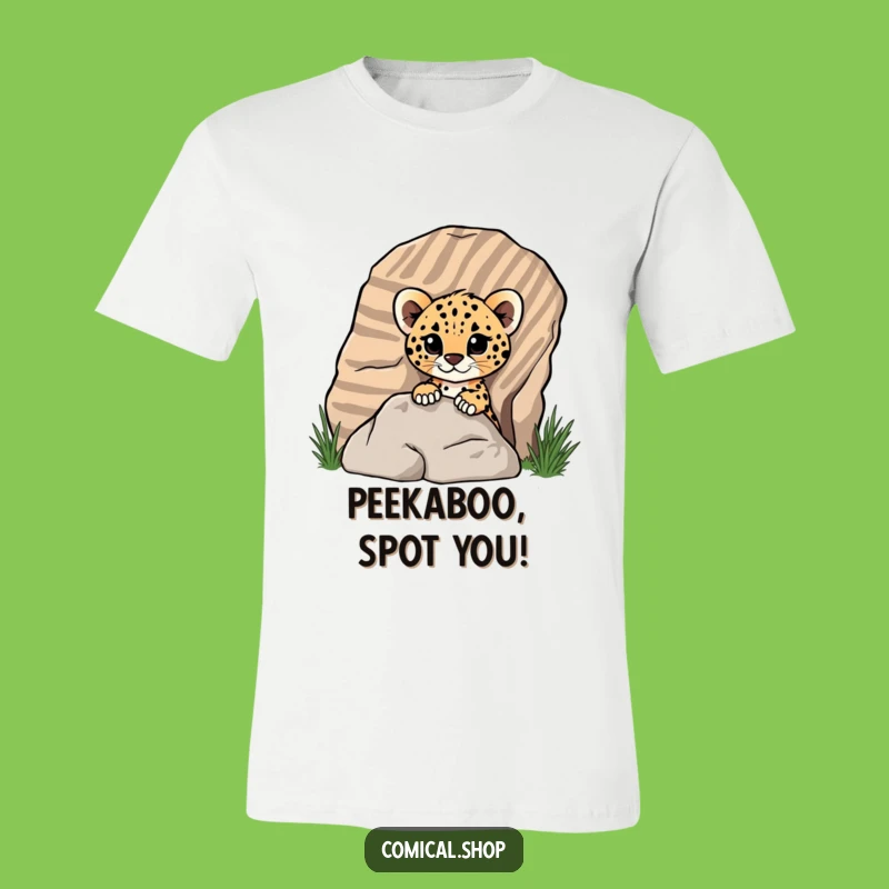 Funny Cheetah Cub Rock Hiding T-Shirt - Playful Animal Tee Gift