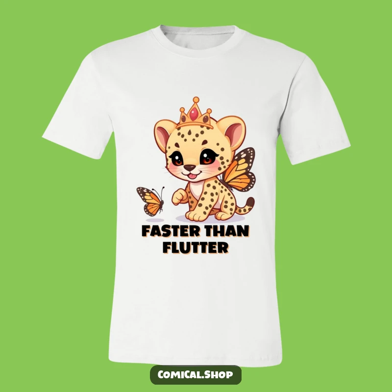 Funny Cheetah Cub Tiara T-Shirt: Whimsical Racer Design, Great Funny Gift