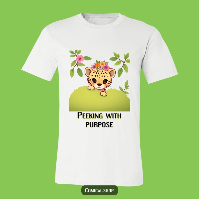 Funny Mischievous Cheetah Cub Floral Tee: Playful & Charming Gift