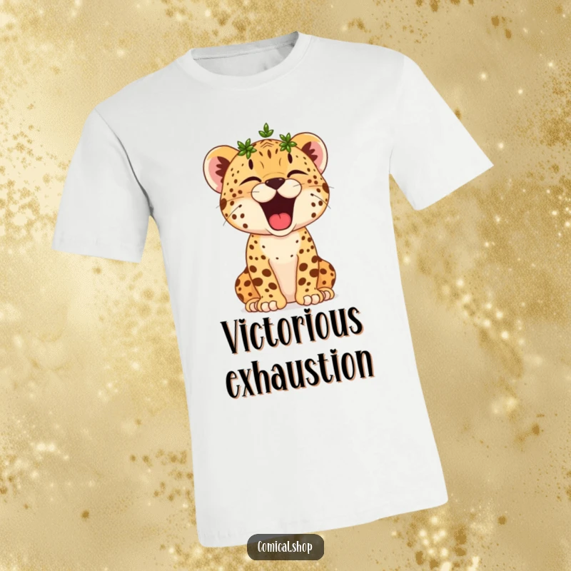 Funny Cheetah Cub T-Shirt: A small, crowned cheetah cub is captured mid-yawn, looking like a sleepy, victorious conqueror.
