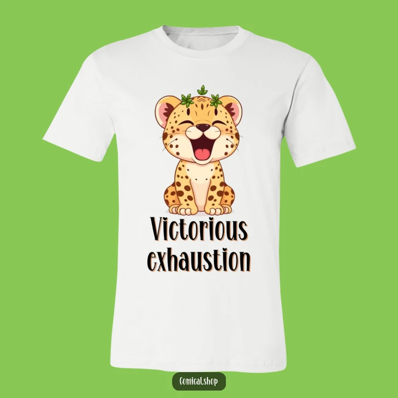 Funny Cheetah Cub Yawn T-Shirt: Crowned Snoozer Tee, Hilarious Victorious Nap Gift
