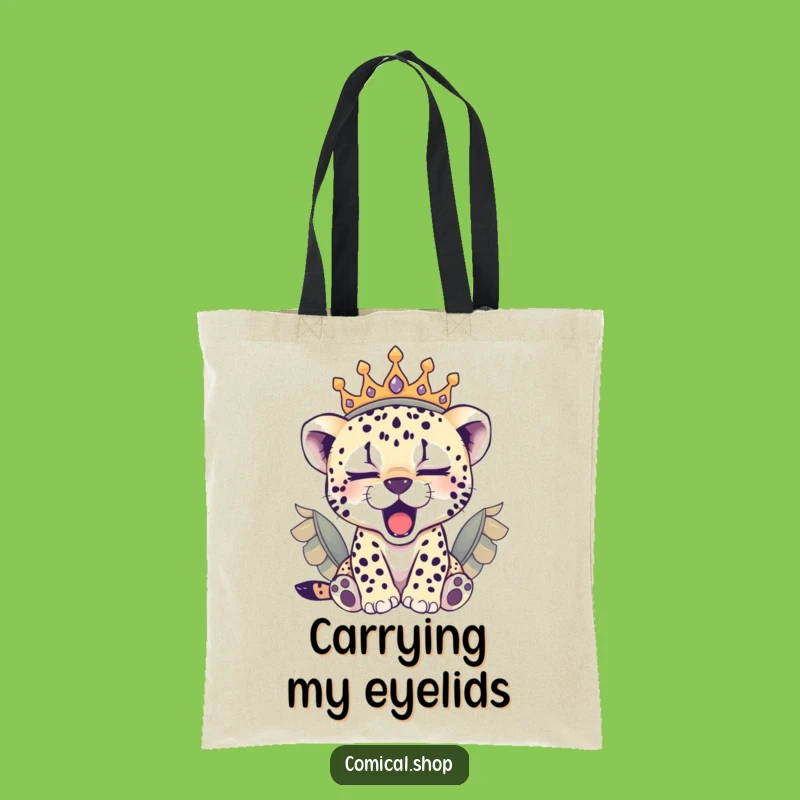 Funny Sleepy Cheetah Cub Crown Tote Bag: Chic & Royal Gift for Essentials