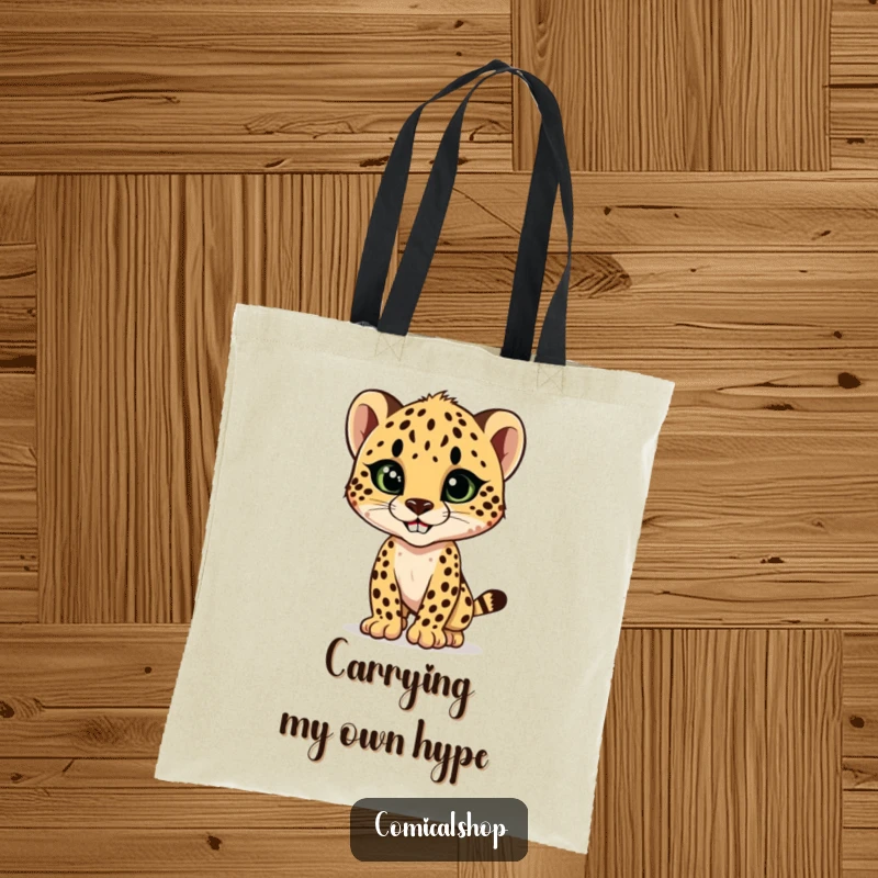 Funny cheetah cub striking a sleek, stylish pose with a confident grin, a fashionable and humorous design on this practical tote bag.