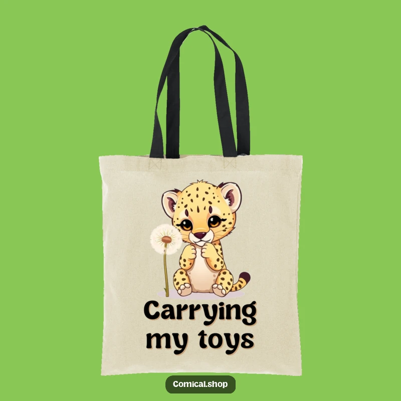 Funny Cheetah Cub Dandelion Tote Bag: Carry Playful Joy Gift