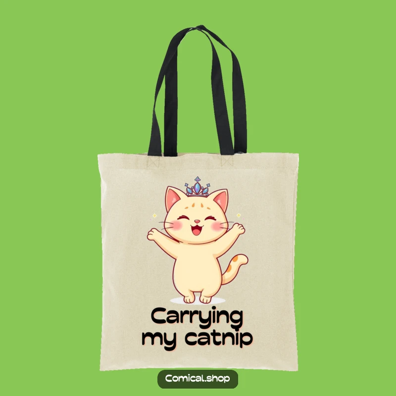 Funny Cat Tiara Tote Bag: Chic Twirling Feline Bag, Stylish Funny Gift for Shoppers