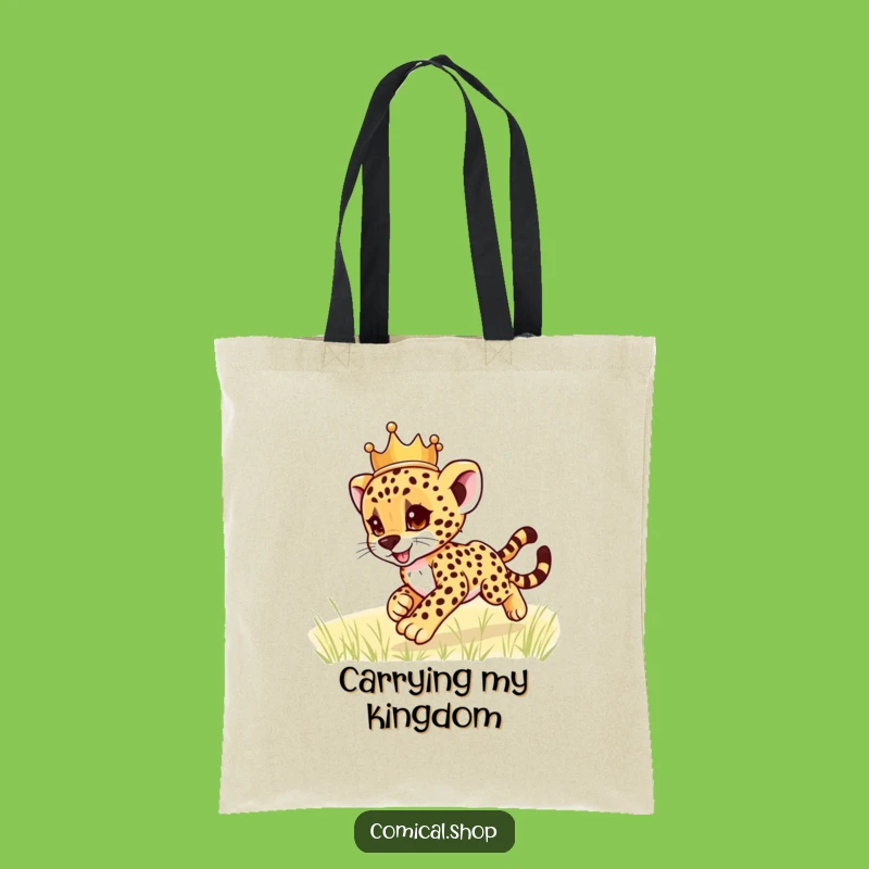 Funny Cheetah Cub Crown Tote Bag: Playful Royal Carrier, Perfect Funny Gift