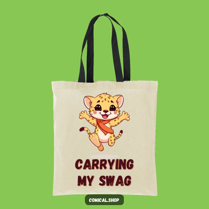 Funny Cheetah Cub Sash Tote Bag: Joyful Dancer Carrier, Perfect Funny Gift