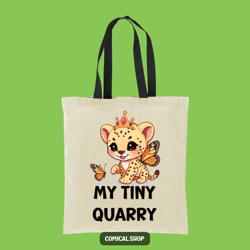Funny Cheetah Cub Tiara Tote Bag: Playful Chase Carrier, Perfect Funny Gift