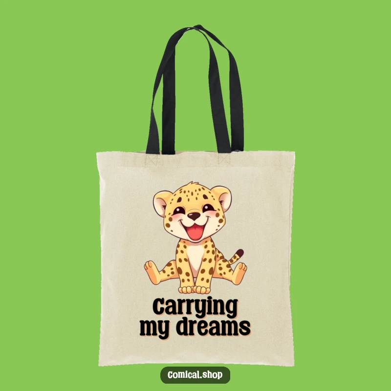 Funny Cheetah Cub Tote Bag: Adorable Stretching Animal Shopping Gift