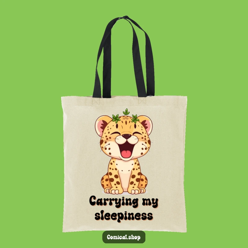 Funny Cheetah Cub Yawn Tote Bag: Crowned Snoozer Carry-all, Hilarious Victorious Bag