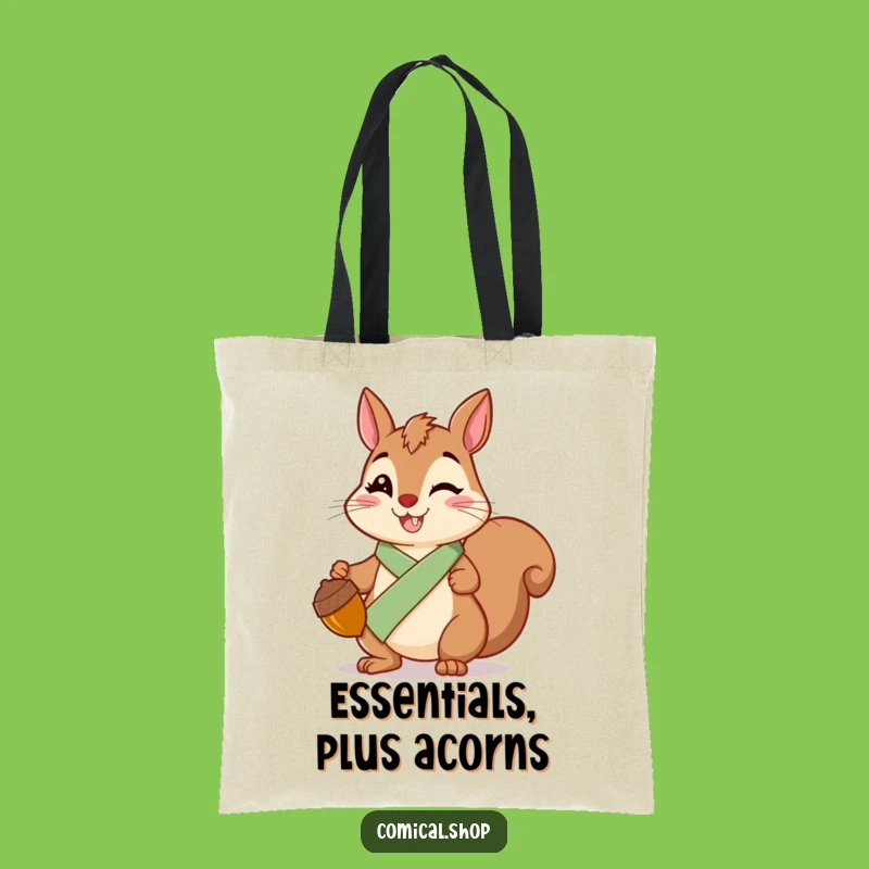 Funny Squirrel Sash Tote Bag: Chic Cheerful Acorn Bag, Practical Funny Gift for Errands