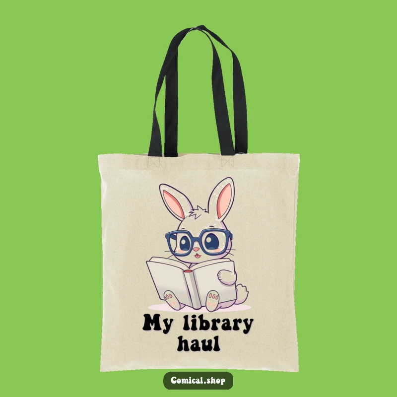 Funny Bunny Reading Tote Bag - Cute Glasses Book Lover Carry-All, Ideal Funny Gift