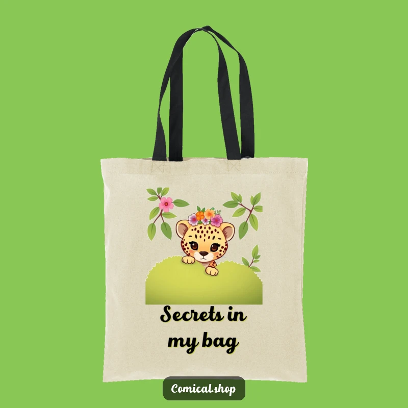 Funny Mischievous Cheetah Cub Floral Tote: Playful Carry-All Gift